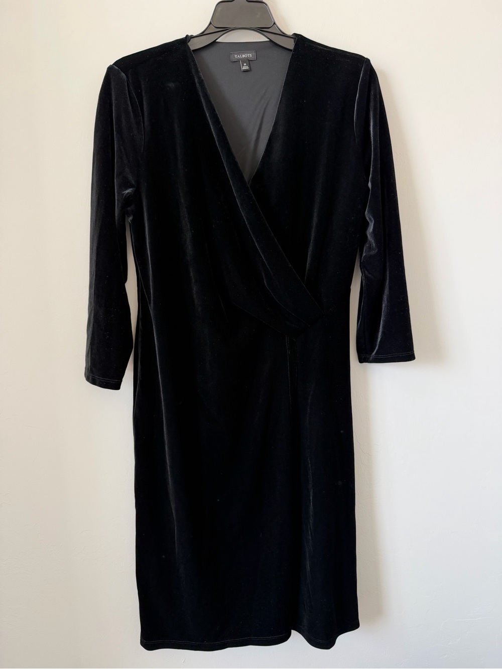 Talbots Black Velvet Faux-Wrap Dress